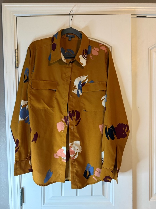 Madison Tops - Madison Rust Brown Shirt with Navy Floral Accent